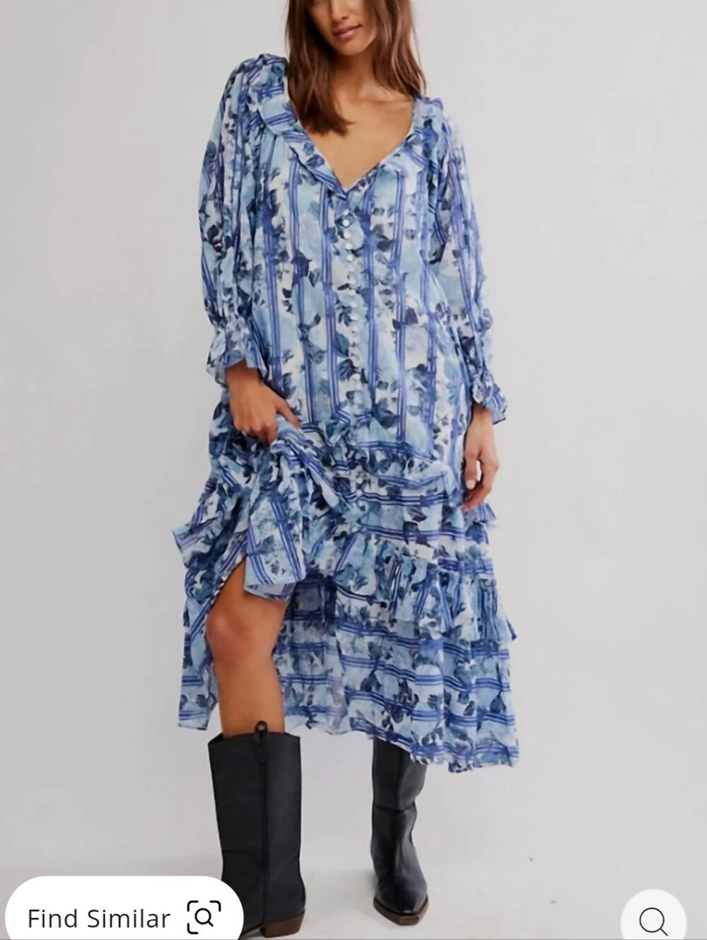 $168 Free People garden wonders tiered midi dress in blue NWT